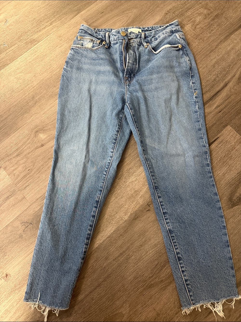 Good American indigo straight leg distressed jeans Jean denim soft size 4